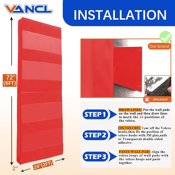 Gym Padding Wall Pads for Gym Wall Mats Basketball Wall Padding 2" Thick Foam Gym Wall Pad for Kids Wall Pad Protection, Waterproof Durable Wall Pads for Safety Colorful Wall Pad