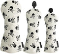 Golf Club Headcover 3 Wood Headcover Hybrid UT Covers White Skull Embroidery, Premium Leather Driver Head Covers Hybrid Headcover Fairway Wood Cover for Golf Clubs