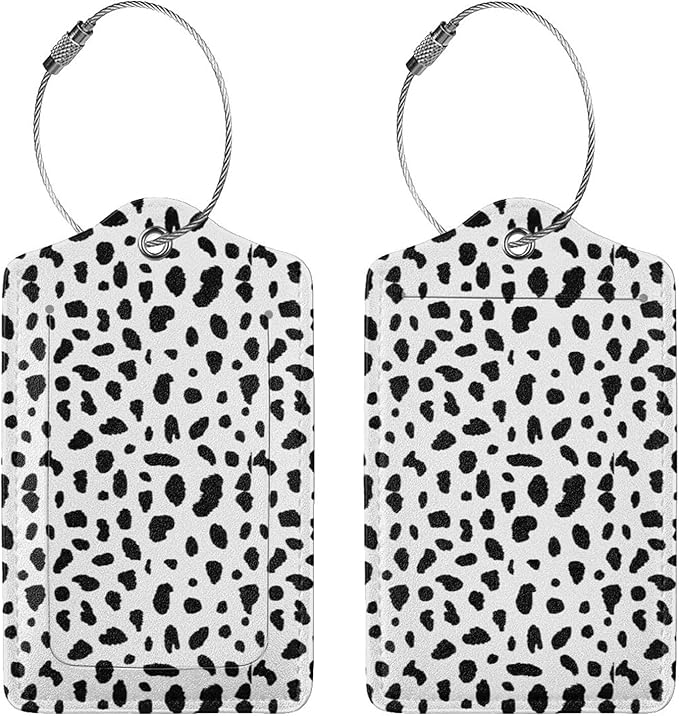 Polka Dot Luggage Tags Set of 2 Leather Stainless Steel Loop Label Tag for Travel Bag Suitcase