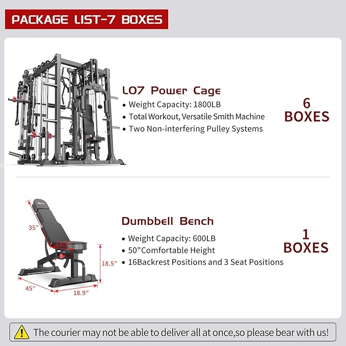 Smith Machine，Multi-Function Squat Rack Power Cage with Cable Crossover System,with Optional Weight Bench, Olympic Barbell Weight Set, for Home Gym