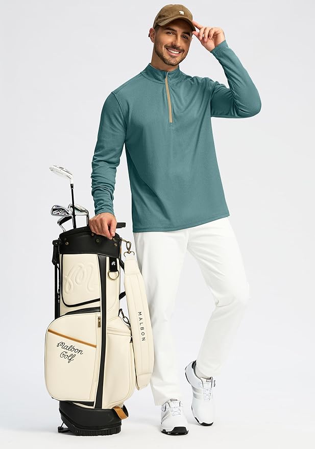 Obla Golf Quarter Zip Pullover for Men Mock Neck Sweatshirt Lightweight Sun Protection Men's Long Sleeve Golf Shirt