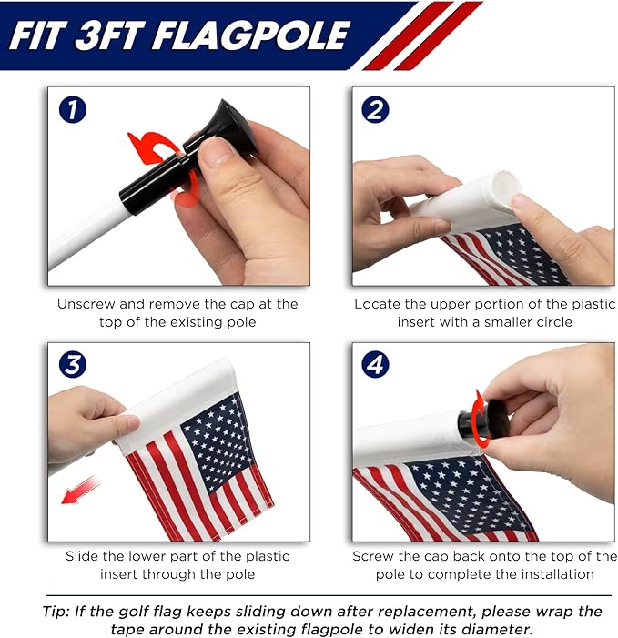 KINGTOP USA Golf Flag 8x6 Inch – Premium Dual-layer 420D Nylon, Double Sided American Pattern Printing, Tube Inserted – Mini Practice Putting Green Flags for Yard, 6-Pack