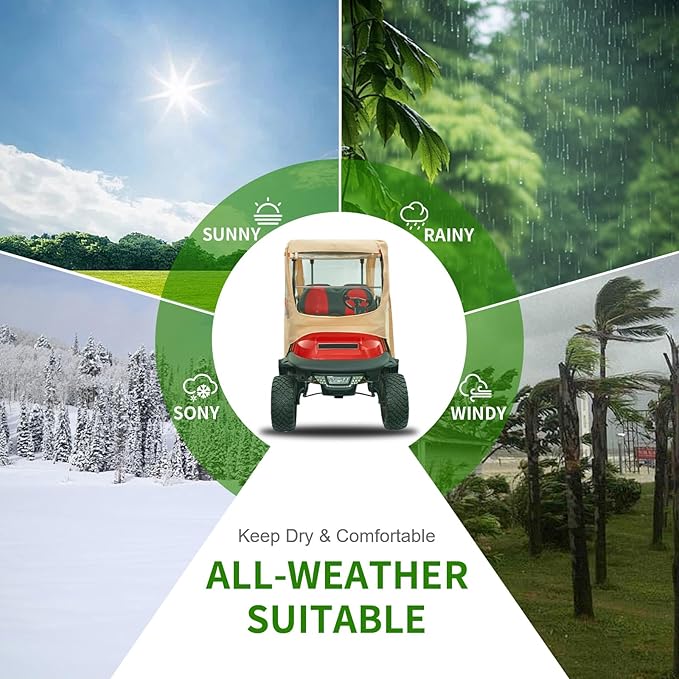 Tecoom Golf Cart Enclosure 2/4/6 Passenger, Golf Rain Cover 600D Waterproof Snowproof, Door Zippers, Clear Windows and Windproof Hooks, Universal Fit for EZGO, Yamaha, Club Car