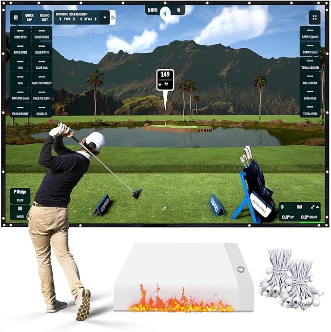 Fireproof Golf Simulator Impact Screen for Training – Professional 3D Air Mesh Golf Impact Screen, Ultra Clear Golf Simulators Screen for Home Golf Practice with Grommet Holes, 8 Size Options
