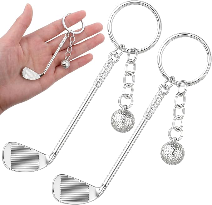 2 PCS Mini Cute Golf Keychain, Golf Club Keychain Golfs Gifts Keychains Golfers Mini Alloy Golfs Keychains Golfracket Ball Pendant Key Chain, Golfball with Key Chain Golfball Keyring Christmas Gifts