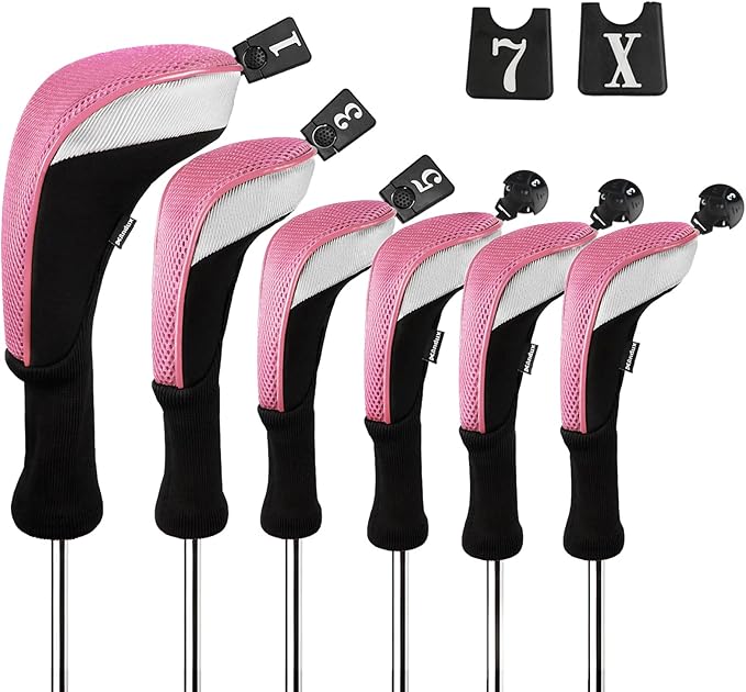 Andux 6pcs/Set Golf Club Head Covers Woods Drivers Fairway Hybrid Set Long Neck (3 Hybrid + 3 Woods)