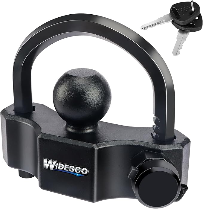 Trailer Lock Universal Trailer Hitch Locks, Adjustable Heavy-Duty Trailer Coupler Ball Lock Fit 1-7/8 Inch, 2 Inch, 2-5/16 Inch Couplers with 2 Keys Alike, Black