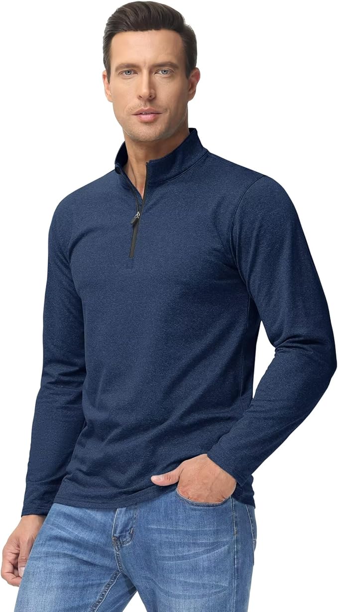 Boladeci Men's Quarter Zip Pullover Premium Fleece Lined Heather Long Sleeve Golf Shirts Midweight 1/4 Half Zip Sweatshirts