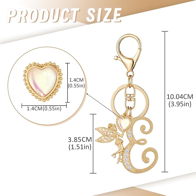 Gold Plated Alphabet Initial Letter Keyring Keychain for Women Girls Crystal Key Chains for Wallet Backpack Bag Charm