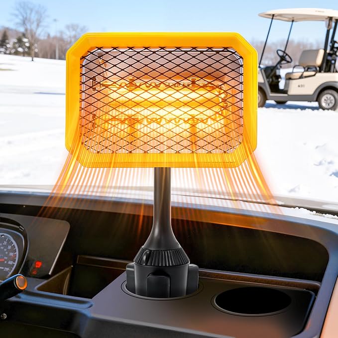 Golf Cart Heater, Battery Operated Heater, 400W Electric Heaters for Golf Cart Accessories, Safe & Quiet Carbon Fiber Heating Golf Cart Warmer, Compatible with Club Car/Yamaha/EZGO