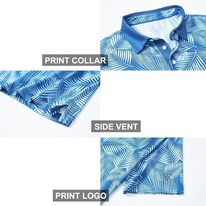 Golf Shirts for Men Dry Fit Short Sleeve Print Performance Moisture Wicking Polo Shirt