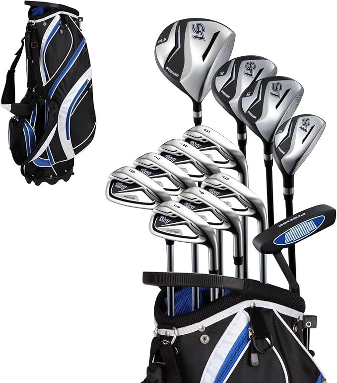 Precise S7 Men’s 18-Piece Golf Set – Titanium Driver, Woods, Hybrid, 5-SW Irons, Putter, Stand Bag, 4 Headcovers and Cover – RH