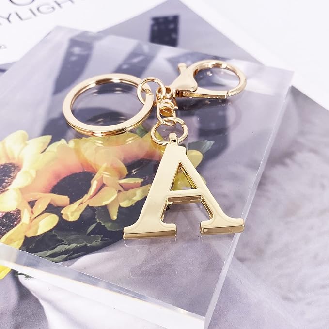LAXPICOL Gold Letter A-Z Keychain for Women Bag Charms Purse Charms For Handbags Metal Alphabet Initial Letter Keychain