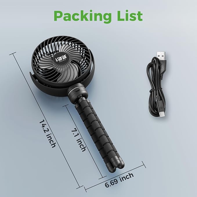 10L0L Golf Cart Fan Rechargeable with Flexible Tripod Mount - 10000mAh Battery Operated Portable Fan 360° Rotatable Head, Fits for Yamaha/EZGO/Club Car Golf Cart with LED Light