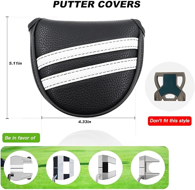 Golf Club Covers,4pcs or 1pc Golf Headcovers for Woods and Driver Fairway Hybrids Women Men - Premium PU Leather with Interchangeable Tags & Magnetic Blade and Mallet Putter Covers
