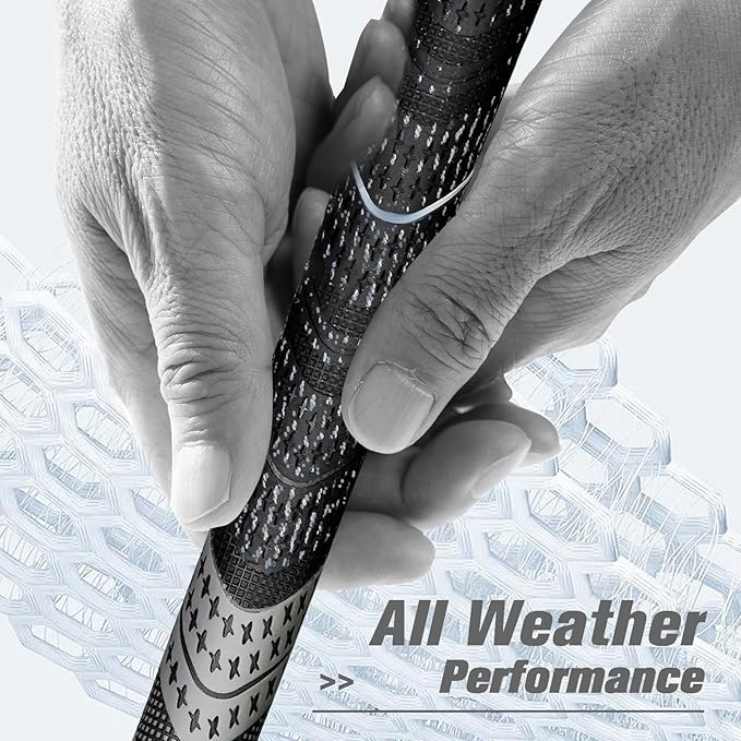 Geoleap Golf Grips Set of 13- Cord Rubber Compound Material, Hybrid Golf Club Grips, All Weather Performance.
