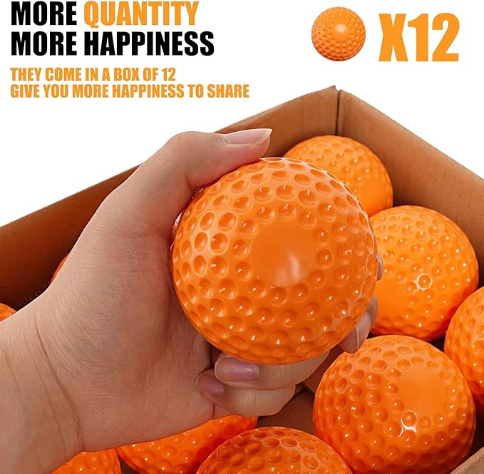 GKK 12 Pack Pitching Machine Soft Balls,9-Inch 1.75OZ Pitching Machine Soft Balls for Hand-Eye Coordination, Hitting and Fielding Practice(Orange)