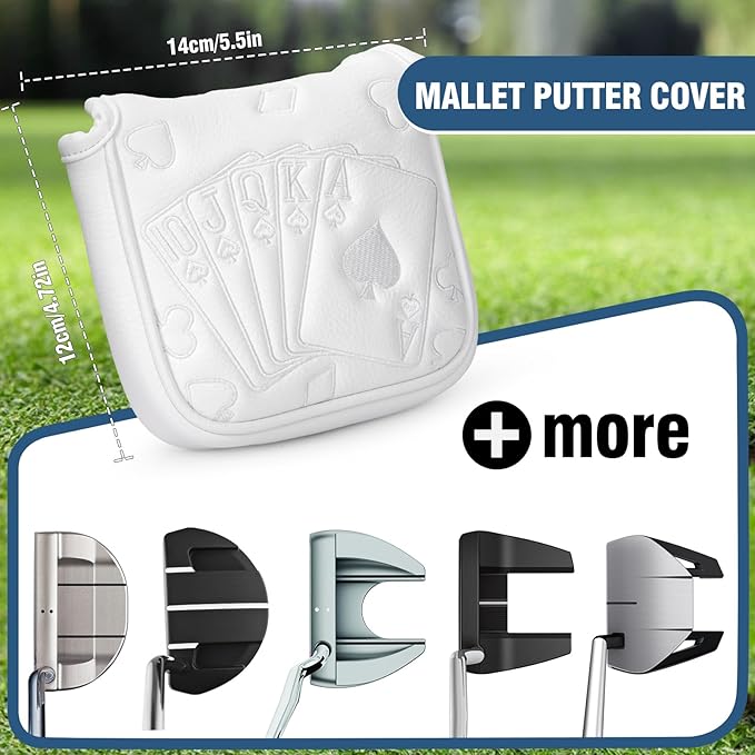 Golf Putter Covers White Poker Mallet Putter Headcover Blade Putter Cover Leather Golf Head Covers with Magnetic Closure for Most Brand