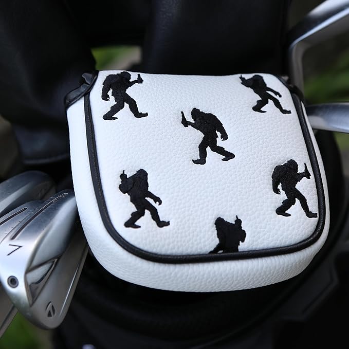 Golf Club Headcover, Premium Leather Embroidery Mallet Putter Cover Blade Head Covers, Stylish Golf Accessories, Great Golf Gifts for Men and Women Golfers