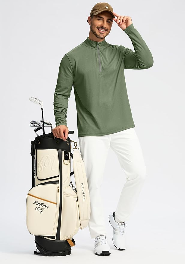 Obla Golf Quarter Zip Pullover for Men Mock Neck Sweatshirt Lightweight Sun Protection Men's Long Sleeve Golf Shirt