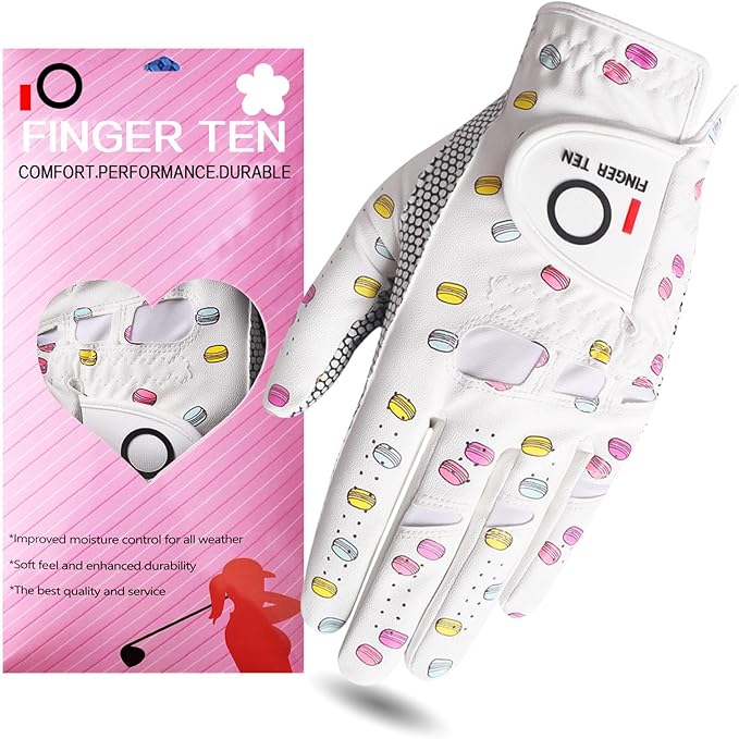 FINGER TEN Ladies Golf Gloves Left Right Hand 1 Pack, Golf Glove for Women's Golfer Lh Rh All Weather Grip, Size Fit Small Medium Large XL