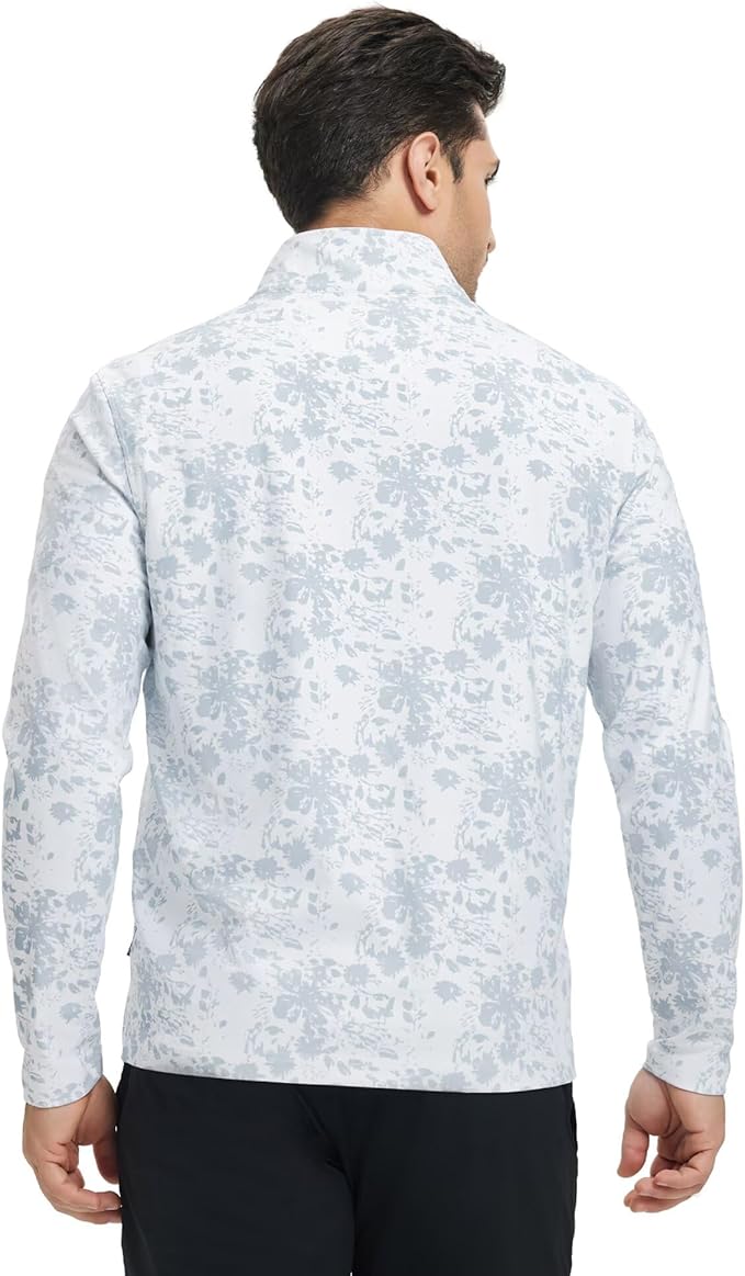M MAELREG Quarter Zip Golf Pullover Men Dry Fit Long Sleeve Performance Wicking 1/4 Zip Full Print Pullover Mens Sweatshirt