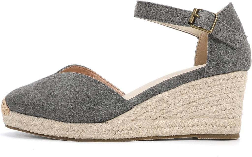Platform Wedges Sandals for Women, 3" Wedge, Ankle-Strap, Cap Toe, Summer Espadrilles Heel Shoes