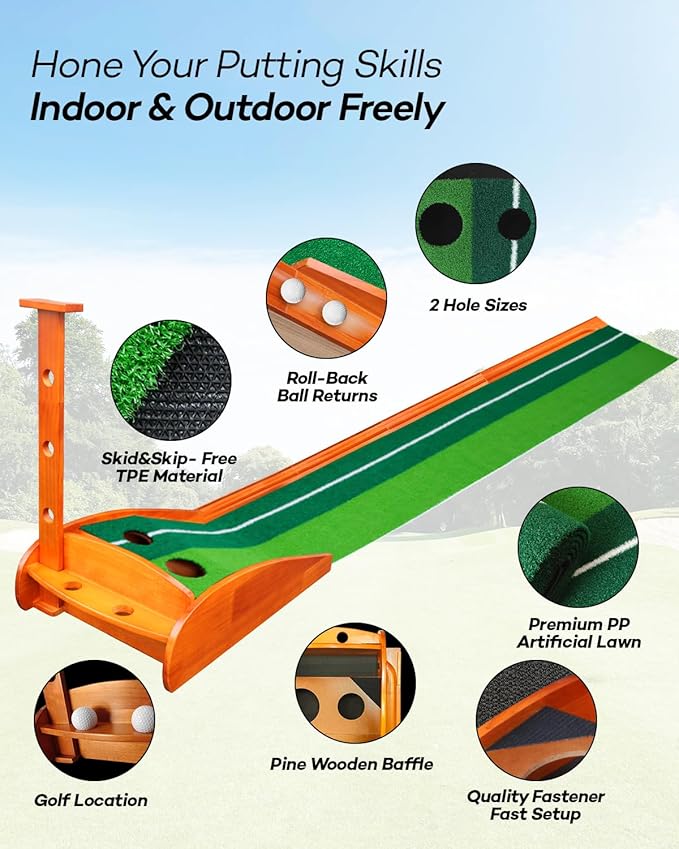 Golf Putting Green with Auto Ball Return for Indoor Outdoor Practice, Putting Mat Training Aid with Alignment Guide Non-Slip Base for Home Backyard Office, Golf Gifts for Dad Men Women