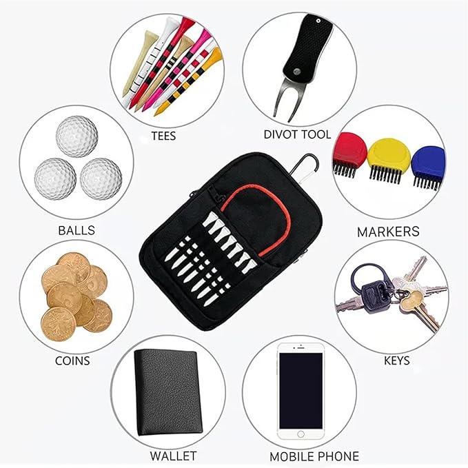 Golf Ball Pouch, Tee Organizer Bag Accessory Clip, Holder with Sturdy Storage Feature, Pouch with Course Practice Function, Play Supply, Durable Organizer Choice for Women Men Golf Club Accessories
