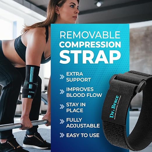 DR. BRACE® Elite Elbow Brace Support, Breathable Elbow Compression Sleeve with Gel Pad for Golfer's, Tennis Elbow & Tendonitis Treatment & Pain Relief 2024 (Black-Blue, Medium)