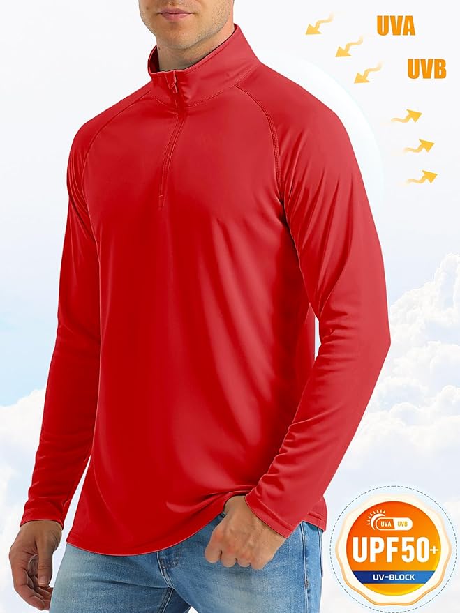 MAGCOMSEN Men's Long Sleeve Sun Shirts UPF 50+ Tees 1/4 Zip Up Fishing Running Rash Guard T-Shirts Outdoor Shirt
