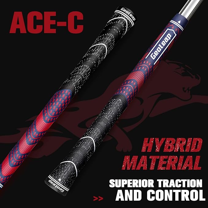 Geoleap Golf Grips Set of 13- Cord Rubber Compound Material, Hybrid Golf Club Grips, All Weather Performance.