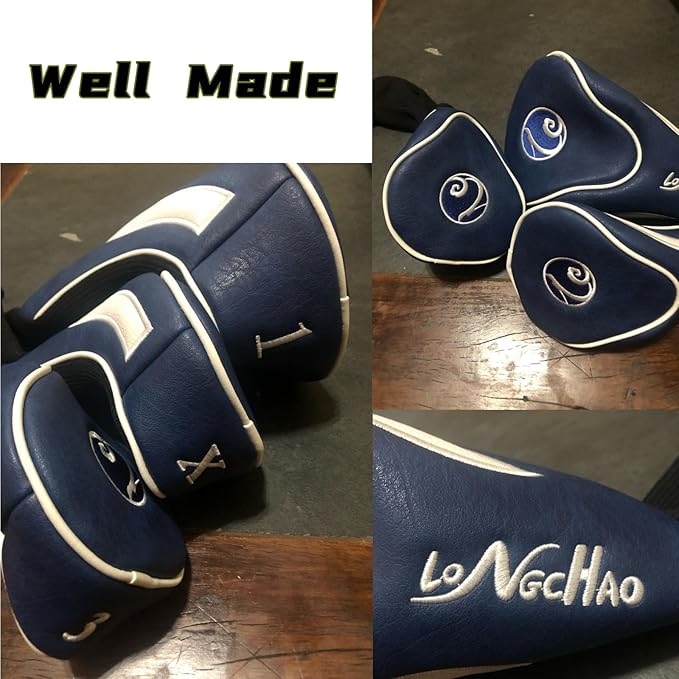 Golf Head Covers 3pcs Set, Driver Fairway Wood Headcovers, Vintage PU Headcovers for Golf Club