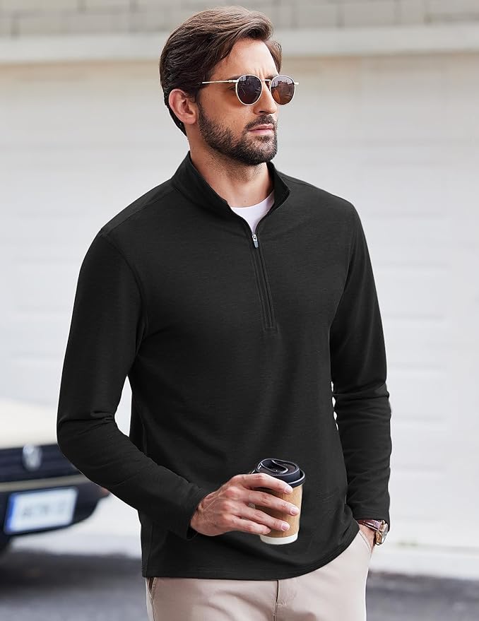 PINSPARK Men's Quarter Zip Up Pullover Mock Neck Sweatshirts Long Sleeve Golf shirts Performance Athletic Casual Workout