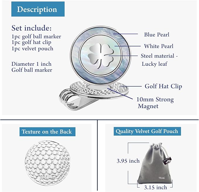 Golf Ball Marker Hat Clip with Pearl Ball Marker, Golf Gifts, Golf Accessories, Golf Ball Markers for Women