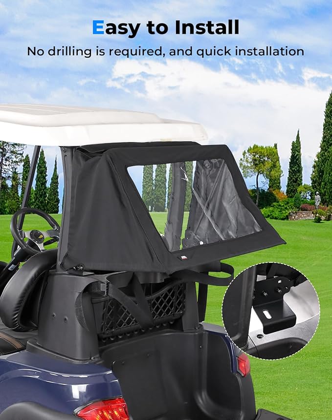 KEMIMOTO Foldable Rear Golf Cart Rain Cover for 2 Passenger Golf Bag Cover Compatible with Club Car Tempo