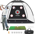 Golf Net, Golf Practice Net and Mat, 10x7FT Hitting Aids for Backyard Driving Chipping Swing Training with Noise Reduce Target Tri-Turf Mats Tees Real Balls for Indoor Outdoor, Gifts for Men Dad