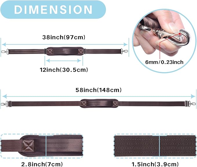 Heavy Duty Shoulder Strap for Bag Universal Replacement 58" Fixed Padded Adjustable Buckle