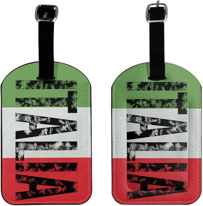 Retro Italia Flag Luggage Tag for Suitcases,Vintage Italian PU Leather Baggage Tags Bag Tags Travel Id Label for Luggage Women Men -1 Piece