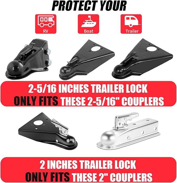 2-5/16" Heavy Duty Trailer Hitch Lock - Ball Coupler&Safety Chains Anti-Theft,Travel RV/Pop-Up Camper/Boat/Truck/Motorcycle/ATV/UTV/Flatbed/Cargo/Dump/Utility Trailer Tongue Lock Secure Design