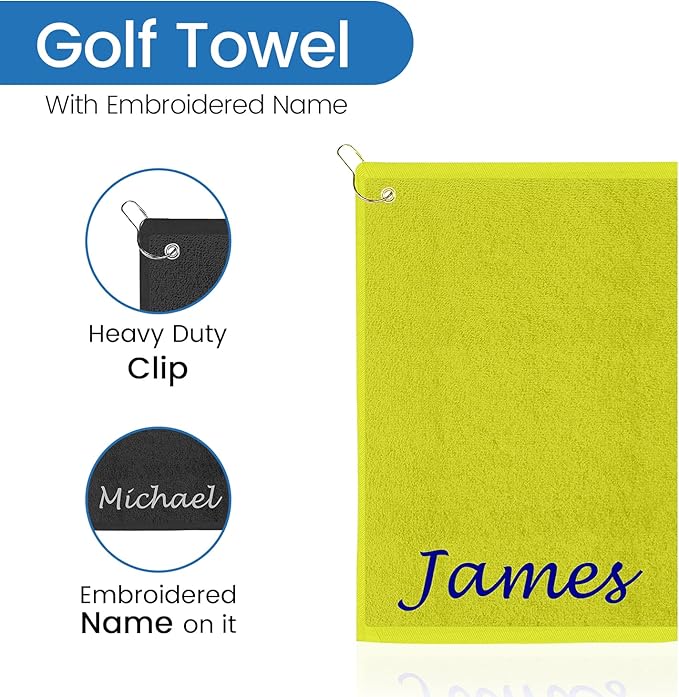 Personalized Passion Golf Towel with Embroidered Name - 16"x26" Custom Golf Towels with Clip - Soft & Highly Absorbent Plush Velour - Easily Wipes Away Sweat and Dirt - Gift for Golfers - Lime Green