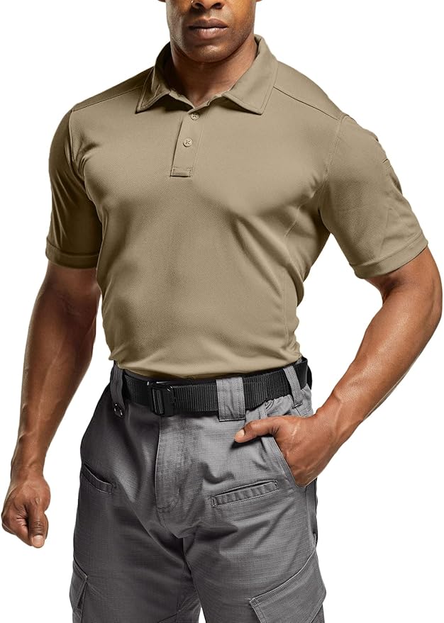 CQR Men's Polo Shirts, Tactical Short Sleeve Golf Performance Shirts, Lightweight Dry Fit UPF 50+ Pique