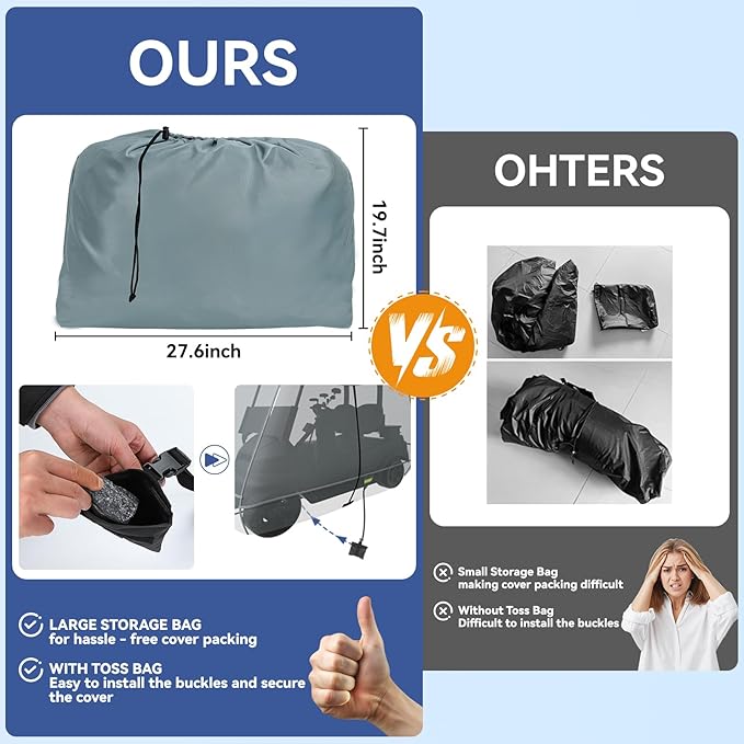 Ultra Thick 900D+600D Golf Cart Cover 2/4/6 Passenger 100% Waterproof Universal Fit for Yamaha, Club Car, EZGO with Large Storage & Toss Bag for All Weather Protection