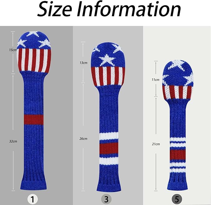 LeFeng 3Pcs Golf Club Covers, Knitted Golf Club Covers for 460cc Driver Fairway Woods and Hybrid