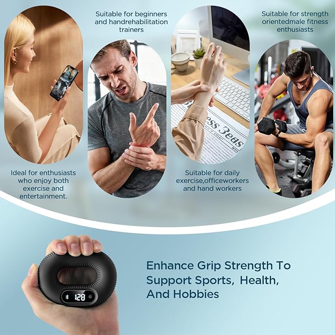 Smart Grip Trainer, Supports Multiple Game Interaction and HID Mode Video Browsing,Hand Gripper for Fitness, Stress Relief and Rehabilitation Training, Hand Exerciser