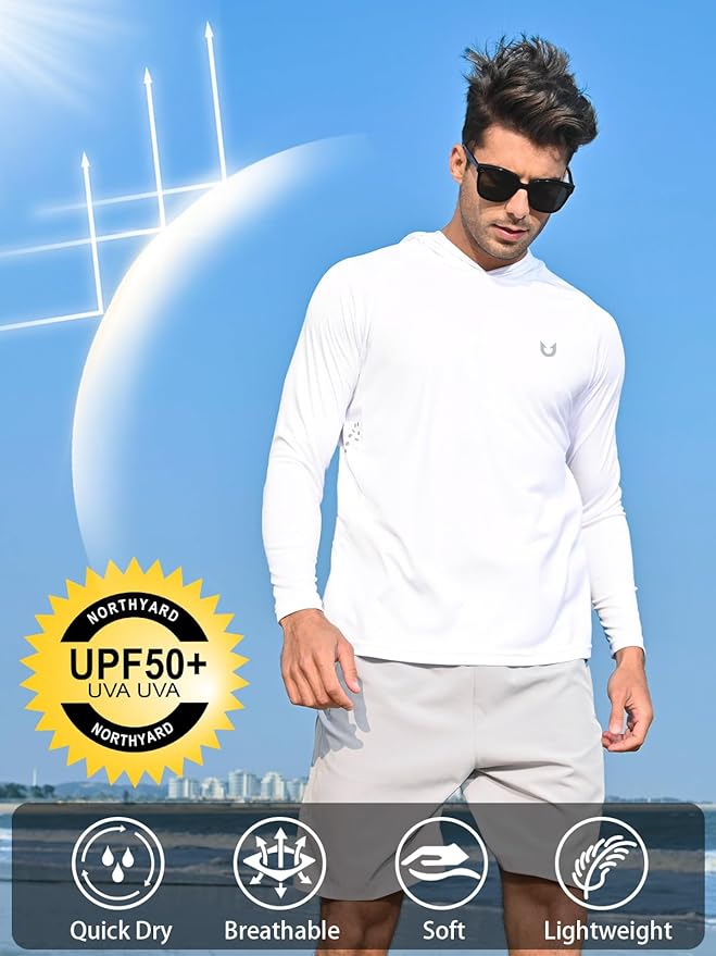 NORTHYARD Men's UPF 50+ Hoodie Shirts Long Sleeve Sun Protection Fishing Swim Beach UV SPF Rash Guard Quick Dry Lightweight