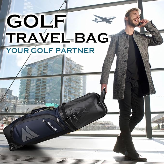 Golf Travel Bags for Airlines with Wheels & ABS Hard Case Top, Protect Your Clubs, Waterproof 1680D Oxford Fabric and Oversize Tank Wheels, Lightweight and Easy to Maneuver