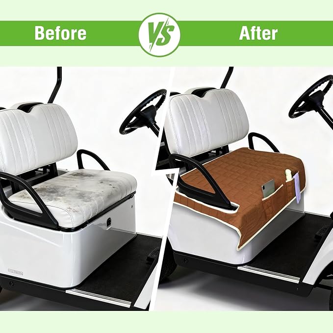 Golf Cart Seat Cover, Universal Bench Seat Cover with Storage Pockets, Non-Slip Seat Protector for Golf Cart, Fits EZGO Club Car Yamaha, Easy Install