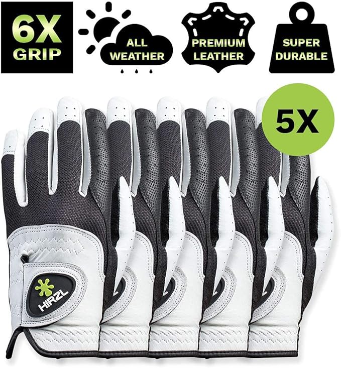 HIRZL Trust Control 2.0 Golf Gloves, All Weather Mens Golf Glove, White/Black, Kangaroo Leather Palm, Cabretta Leather Backhand, Trusted by Pro’s, Sweat Free, Ultimate Grip
