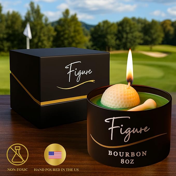 All-Natural Golf Candle – Apple Bourbon Scent | Hand-Poured in The USA | Beeswax & Soy Wax | Essential Oils | 100% Beeswax Wick | Premium Gift Box | Candle Gifts for Men & Women